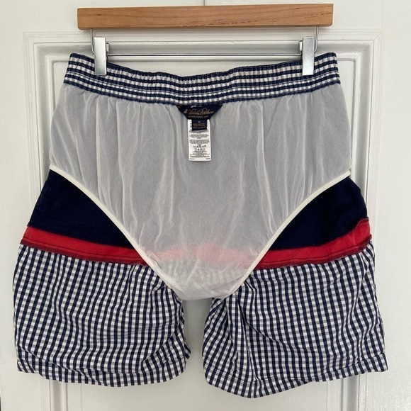 Brooks Brother Navy Blue White Red Gingham Nautical Classic Swim Trunks Shorts - Picture 10 of 13